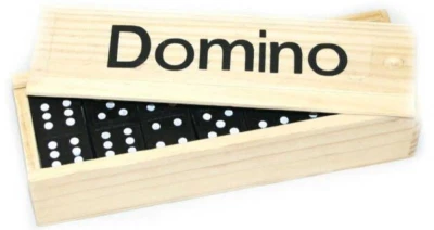 DŘEVO Hra Domino černé kameny v krabičce (dřevěná hračka)