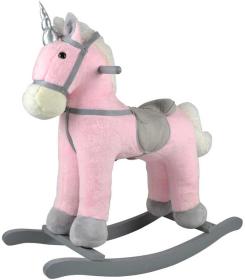 DŘEVO Kůň plyšový houpací jednorožec růžový 71cm řehtá na baterie Zvuk DŘEVO Kůň plyšový houpací jednorožec růžový 71cm řehtá na baterie Zvuk