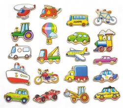 DŘEVO Magnetky dopravní prostředky set 20ks v boxu (dřevěná hračka)