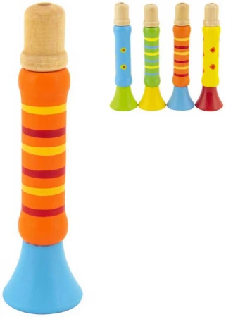 DŘEVO Píšťalka barevná trumpetka 12cm 4 barvy (dřevěná hračka)