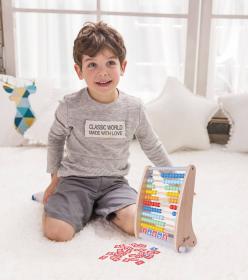 DŘEVO Počítadlo 100 kuliček s kartičkami s číslicemi (dřevěná hračka)