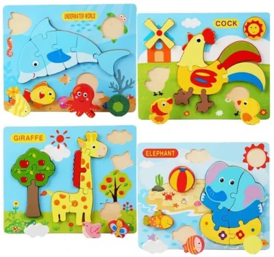 DŘEVO Puzzle baby vkládací zvířátka na desce 4 druhy (dřevěná hračka)