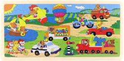 DŘEVO Puzzle dopravní prostředky vkládací na desce 96 dílků DŘEVO Puzzle dopravní prostředky vkládací na desce 96 dílků