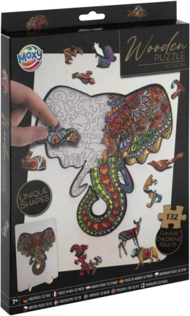DŘEVO Puzzle obrysové na desce Slon 132 dílků set skládačka se stojánkem