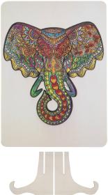 DŘEVO Puzzle obrysové na desce Slon 132 dílků set skládačka se stojánkem