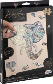DŘEVO Puzzle obrysové na desce Slon 137 dílků set skládačka se stojánkem