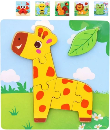 DŘEVO Puzzle vkládací na desce zvířátka 15x15cm 6 druhů