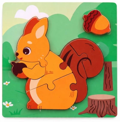 DŘEVO Puzzle vkládací na desce zvířátka 15x15cm 6 druhů