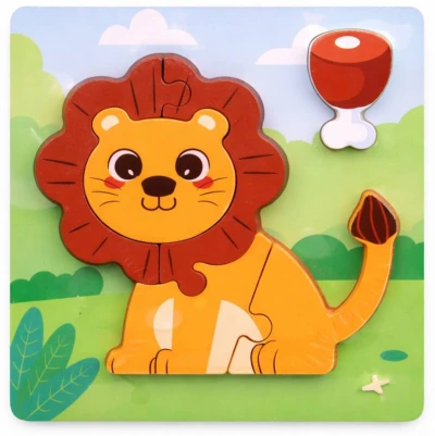 DŘEVO Puzzle vkládací na desce zvířátka 15x15cm 6 druhů