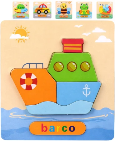 DŘEVO Puzzle vkládací na desce zvířátka / vozidla 15x18cm 6 druhů
