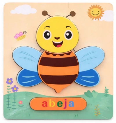 DŘEVO Puzzle vkládací na desce zvířátka / vozidla 15x18cm 6 druhů