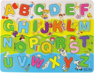 DŘEVO Puzzle vkládací písmena vkládačka na desce (dřevěná hračka)