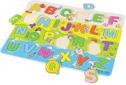DŘEVO Puzzle vkládací písmena vkládačka na desce (dřevěná hračka)