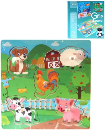 DŘEVO PUZZLE Vkládací různé druhy na desce 5 dílků s úchyty DŘEVO PUZZLE Vkládací různé druhy na desce 5 dílků s úchyty