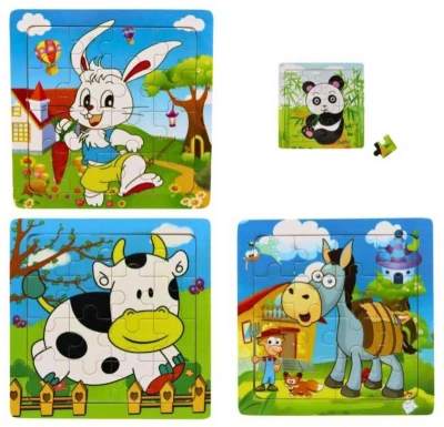 DŘEVO PUZZLE Zvířátka 15x15cm skládačka na desce 16 dílků 4 druhy DŘEVO PUZZLE Zvířátka 15x15cm skládačka na desce 16 dílků 4 druhy