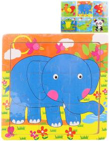 DŘEVO Puzzle zvířátka vkládací na desce 9 dílků 6 druhů