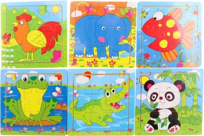DREVO Puzzle zvieratká vkladačka na doske 9 dielikov 6 druhov