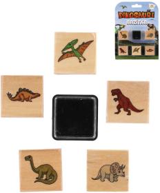 DŘEVO Razítka 3cm dřevěná 5+1 s poduškou Dinosauři na kartě DŘEVO Razítka 3cm dřevěná 5+1 s poduškou Dinosauři na kartě