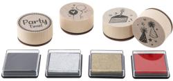 DŘEVO Razítka set 4ks s polštářky 2 druhy (dřevěná hračka)