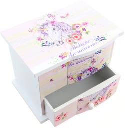 DŘEVO Šperkovnice jednorožec s melodií na natažení se zrcátkem