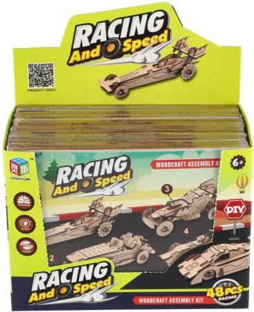 DŘEVO Stavebnice 3D auto set 4ks 2 druhy DŘEVENÉ HRAČKY