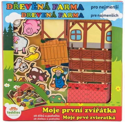 DŘEVO Stavebnice domeček farma se zvířátky (dřevěná hračka)