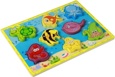 DREVO Vkladačka baby 3D puzzle vkladacia na doske podmorský svet 8 dielikov