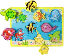 DŘEVO Vkládačka baby 3D puzzle vkládací na desce podmořský svět 8 dílků