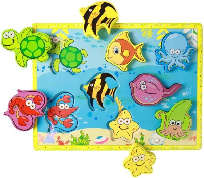 DREVO Vkladačka baby 3D puzzle vkladacia na doske podmorský svet 8 dielikov