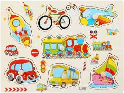 DŘEVO Vkládačka dopravní prostředky puzzle 7 dílků s úchyty na desce DŘEVO Vkládačka dopravní prostředky puzzle 7 dílků s úchyty na desce