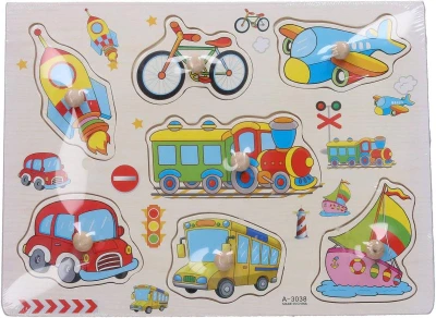 DŘEVO Vkládačka dopravní prostředky puzzle 7 dílků s úchyty na desce