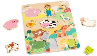 DŘEVO Vkládačka zvířátka farma 12 dílků puzzle vkládací na desce