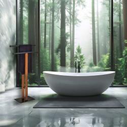 Držák na ručníky Amir kov/bambus černá/hnědá 30x20x93 cm