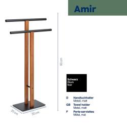 Držák na ručníky Amir kov/bambus černá/hnědá 30x20x93 cm