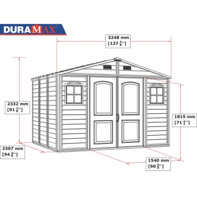 DURAMAX 30227 WoodSide Plus Záhradný domček 233 x 325 x 240 cm, vinylový, sivá/antracit