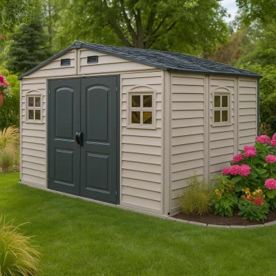 DURAMAX 30227 WoodSide Plus Záhradný domček 233 x 325 x 240 cm, vinylový, sivá/antracit