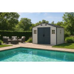DURAMAX 30227 WoodSide Plus Zahradní domek 233 x 325 x 240 cm, vinylový, šedá/antracit