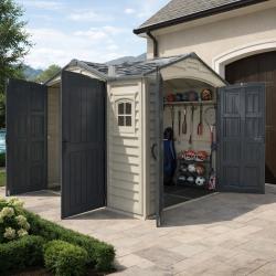 DURAMAX 40116 Apex Pro Záhradný domček 7,6 m² + podlahová konštrukcia, vinylový, - sivý/antracit