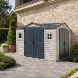 DURAMAX 40116 Apex Pro Záhradný domček 7,6 m² + podlahová konštrukcia, vinylový, - sivý/antracit