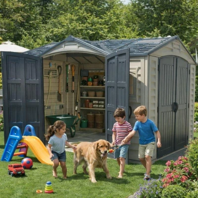 DURAMAX 40116 Apex Pro Zahradní domek 7,6 m² + podlahová konstrukce, vinylový, - šedý/antracit