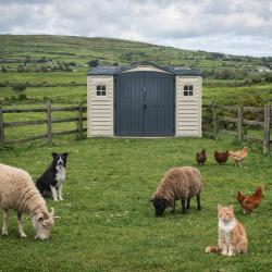 DURAMAX 40116 Apex Pro Záhradný domček 7,6 m² + podlahová konštrukcia, vinylový, - sivý/antracit