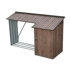 DURAMAX 53645 Přístřešek na dřevo s kůlnou 272,4 x 108,8 x 160,4 cm, plechový, imitace dřeva