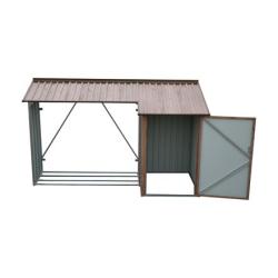 DURAMAX 53645 Přístřešek na dřevo s kůlnou 272,4 x 108,8 x 160,4 cm, plechový, imitace dřeva