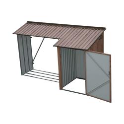 DURAMAX 53645 Přístřešek na dřevo s kůlnou 272,4 x 108,8 x 160,4 cm, plechový, imitace dřeva