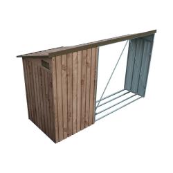 DURAMAX 53645 Přístřešek na dřevo s kůlnou 272,4 x 108,8 x 160,4 cm, plechový, imitace dřeva