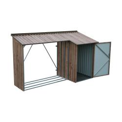DURAMAX 53645 Přístřešek na dřevo s kůlnou 272,4 x 108,8 x 160,4 cm, plechový, imitace dřeva