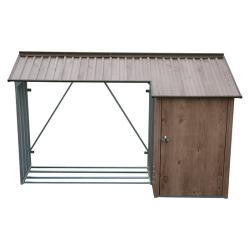 DURAMAX 53645 Přístřešek na dřevo s kůlnou 272,4 x 108,8 x 160,4 cm, plechový, imitace dřeva