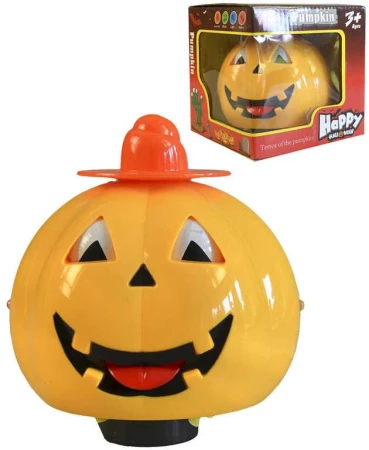 Dýně žlutá dekorace Halloween 13cm na baterie Světlo Zvuk plast Dýně žlutá dekorace Halloween 13cm na baterie Světlo Zvuk plast