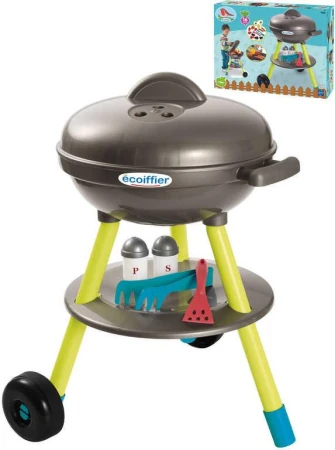 Ecoiffier Baby gril zahradní kulatý set s maketami potravin a nástroji plast