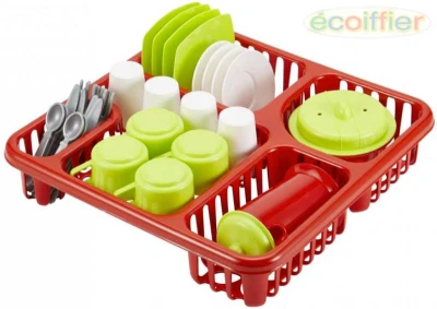 Ecoiffier Kuchyňský set dětské plastové nádobí + odkapávač 29x29cm Ecoiffier Kuchyňský set dětské plastové nádobí + odkapávač 29x29cm